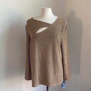 CLARA SUN WOO Top Womens Sz 1X Gold Metallic Keyhole Stretch
